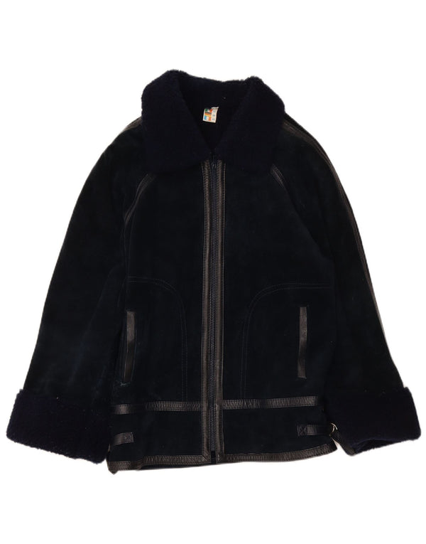 Giubbotto Shearling da donna VINTAGE IT 44 Medio in pelle blu navy