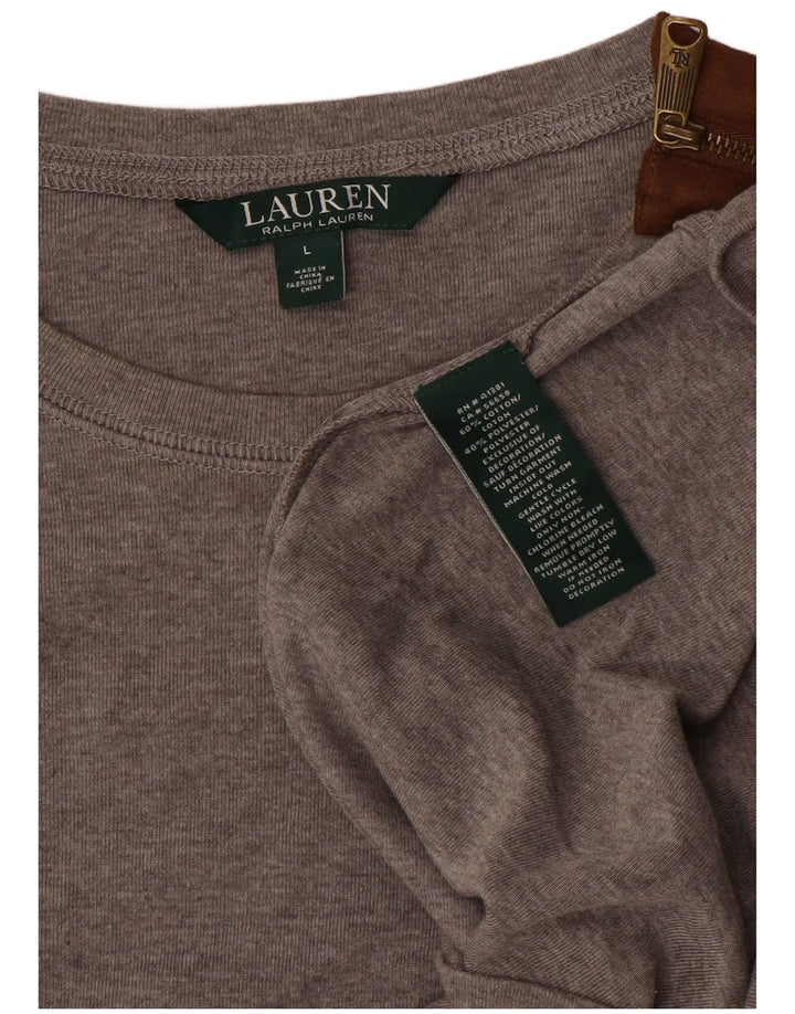 RALPH LAUREN Top da donna a maniche lunghe UK 14 Large in cotone grigio