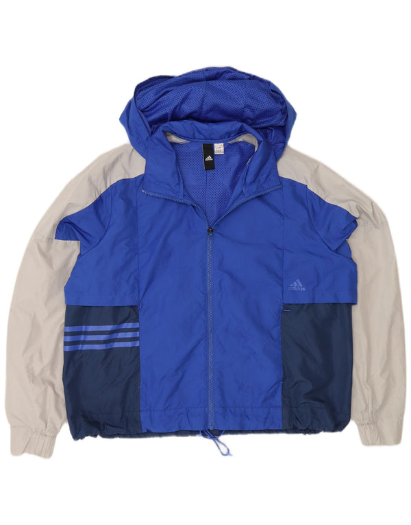 Giacca antipioggia oversize da donna con cappuccio Adidas UK 18 XL Blu Colourblock