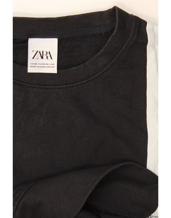 Zara Uomo Felpa Maglione Medio Nero Colorblock
