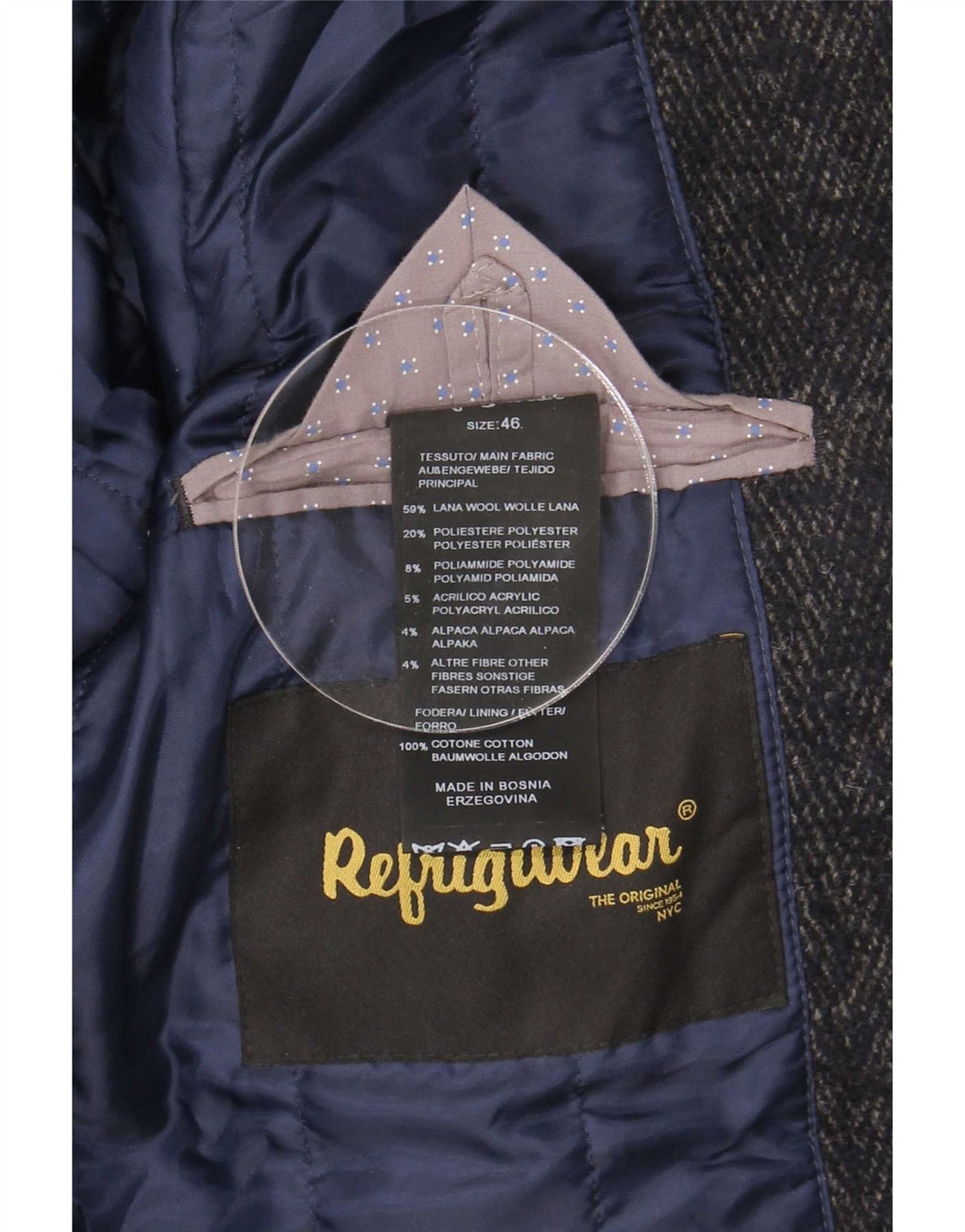Cappotto Uomo Refrigiwear IT 46 Small Grigio Lana