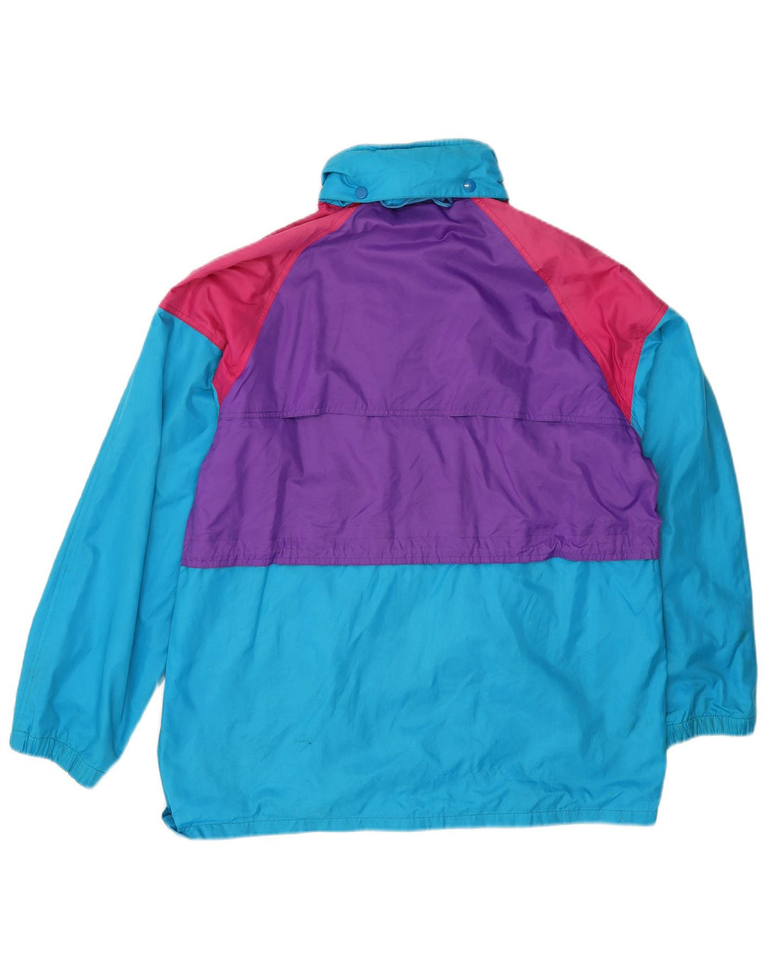 Giacca antipioggia oversize con cappuccio da donna vintage UK 14 Colorblock blu medio