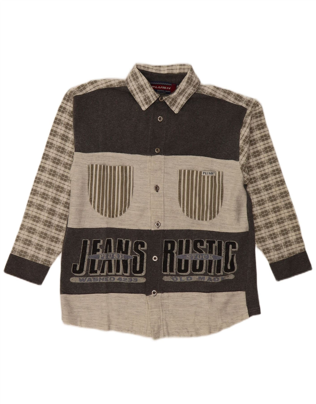Camicia in flanella grafica da uomo vintage in cotone a quadri grigio medio