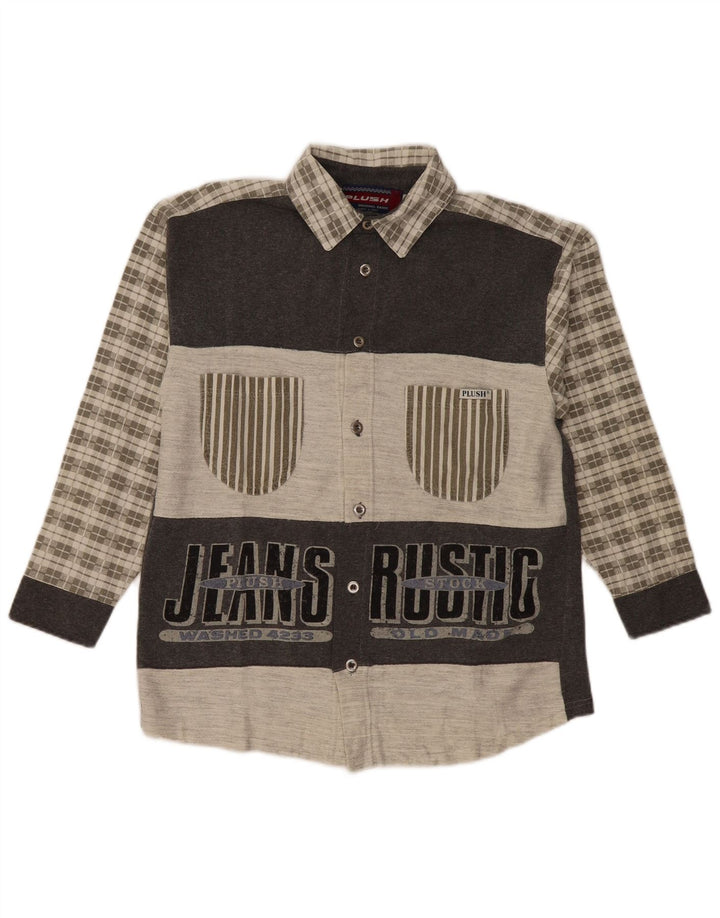 Camicia in flanella grafica da uomo vintage in cotone a quadri grigio medio
