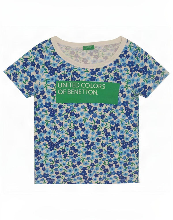 T-shirt grafica da donna Benetton Top UK 12 Blu medio floreale