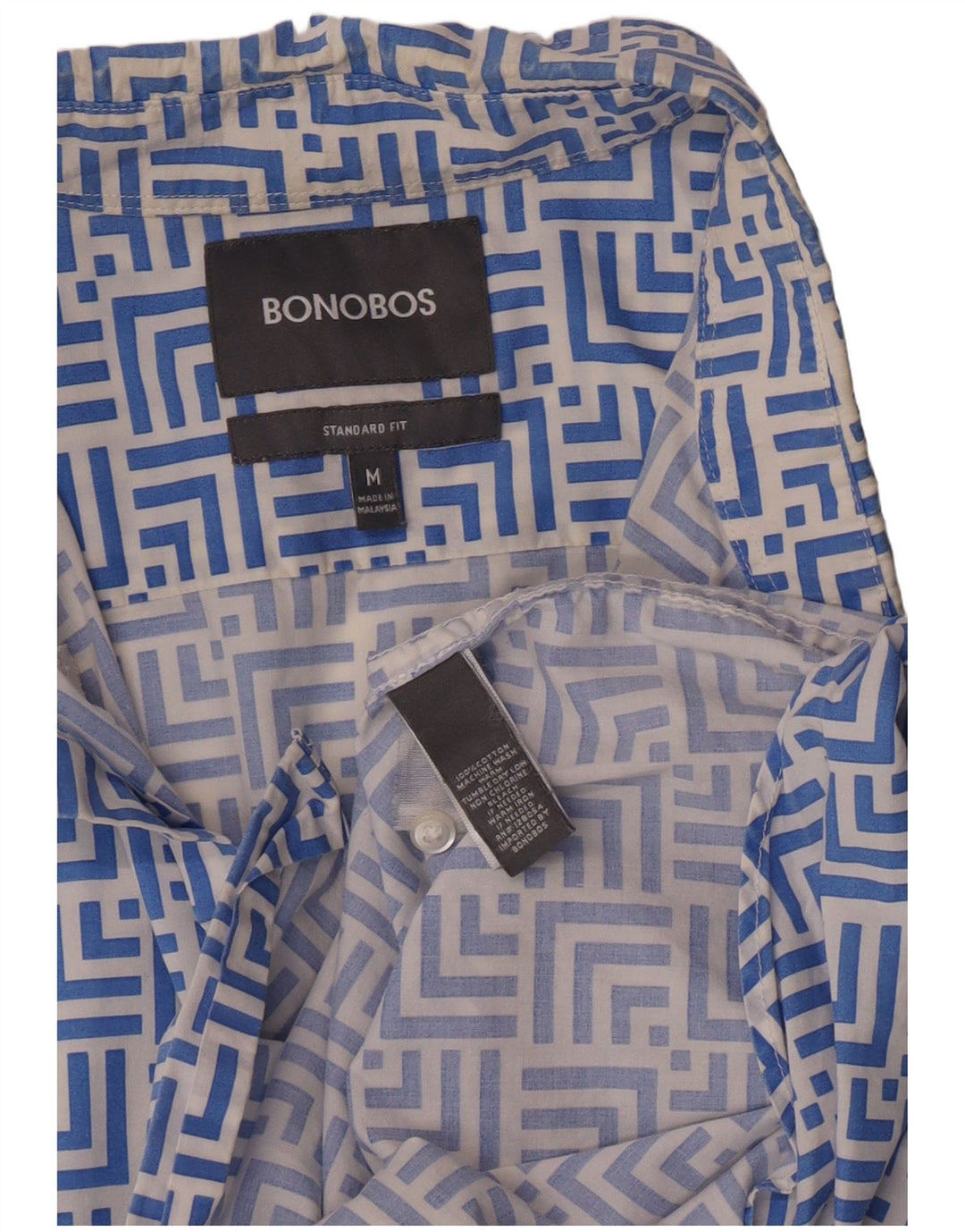 BONOBOS Camicia da uomo a maniche corte con vestibilità standard, cotone geometrico blu medio