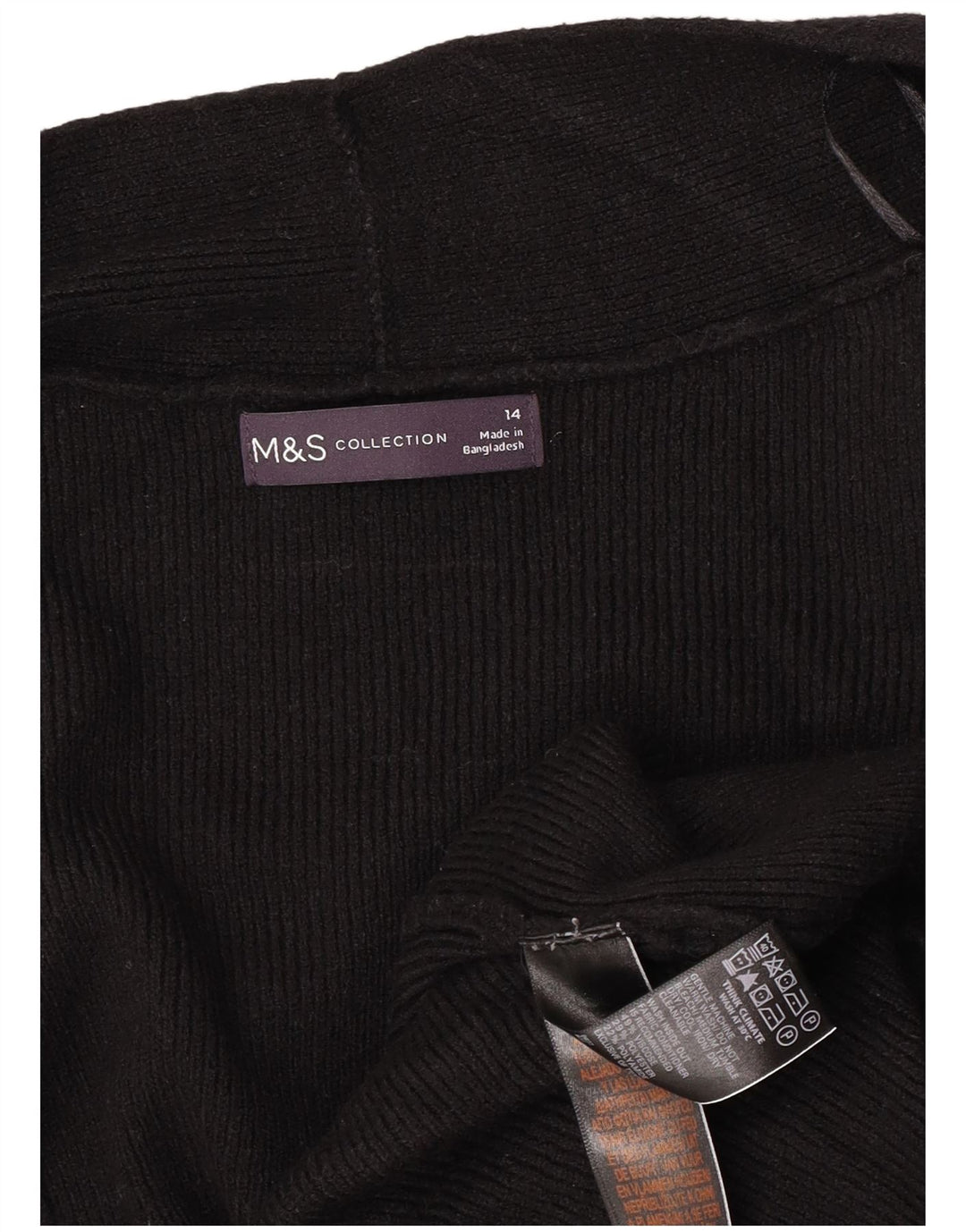 Maglione cardigan aperto lungo da donna Marks & Spencer UK 14 grande nero
