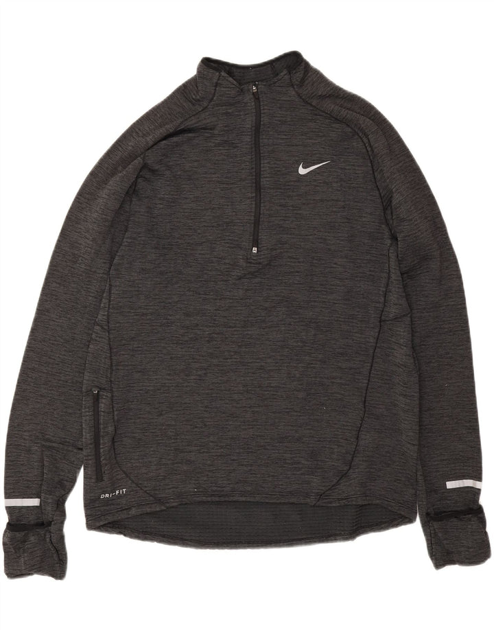 Top Nike da uomo Dri Fit con zip e collo a maniche lunghe, grande, grigio screziato
