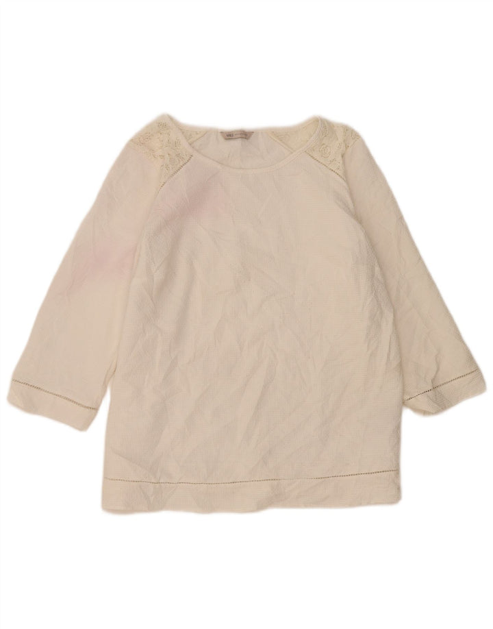 Marks & Spencer Top da donna manica 3/4 UK 14 grande cotone bianco