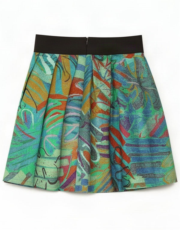 Gonna a pieghe vintage da donna XS W24 Verde Poliestere