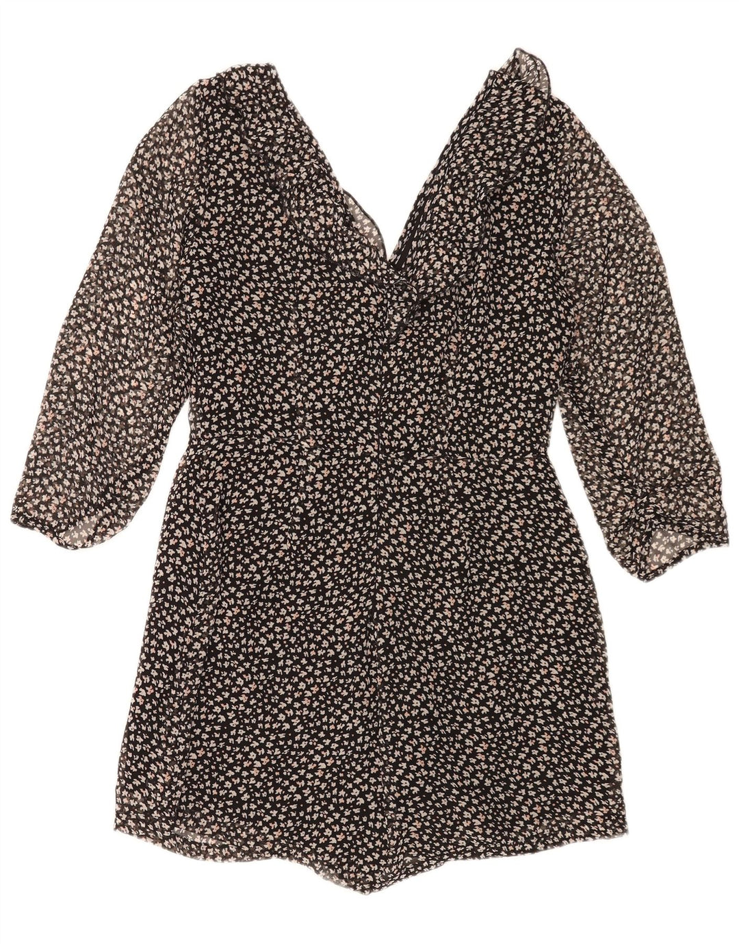 Tutina corta da donna Zara con maniche a 3/4 UK 14 grande poliestere nero floreale