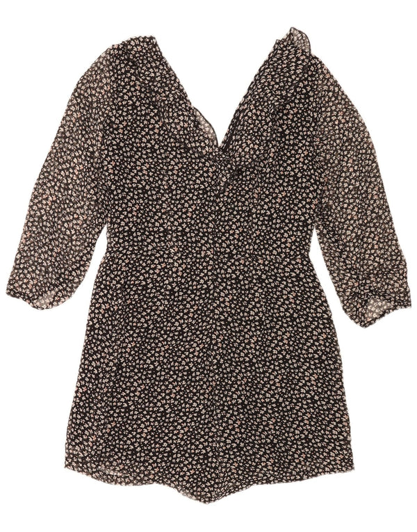 Tutina corta da donna Zara con maniche a 3/4 UK 14 grande poliestere nero floreale