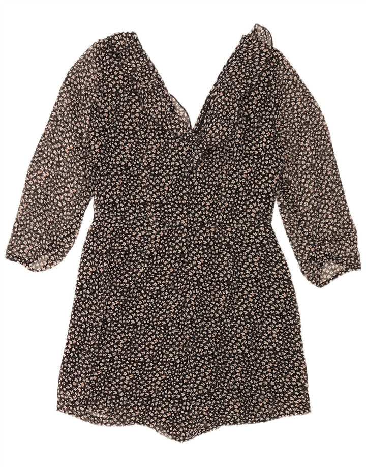 Tutina corta da donna Zara con maniche a 3/4 UK 14 grande poliestere nero floreale