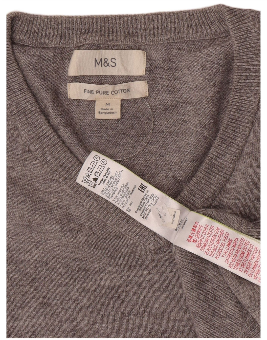 Maglione da uomo con scollo a V Marks & Spencer in cotone screziato grigio medio