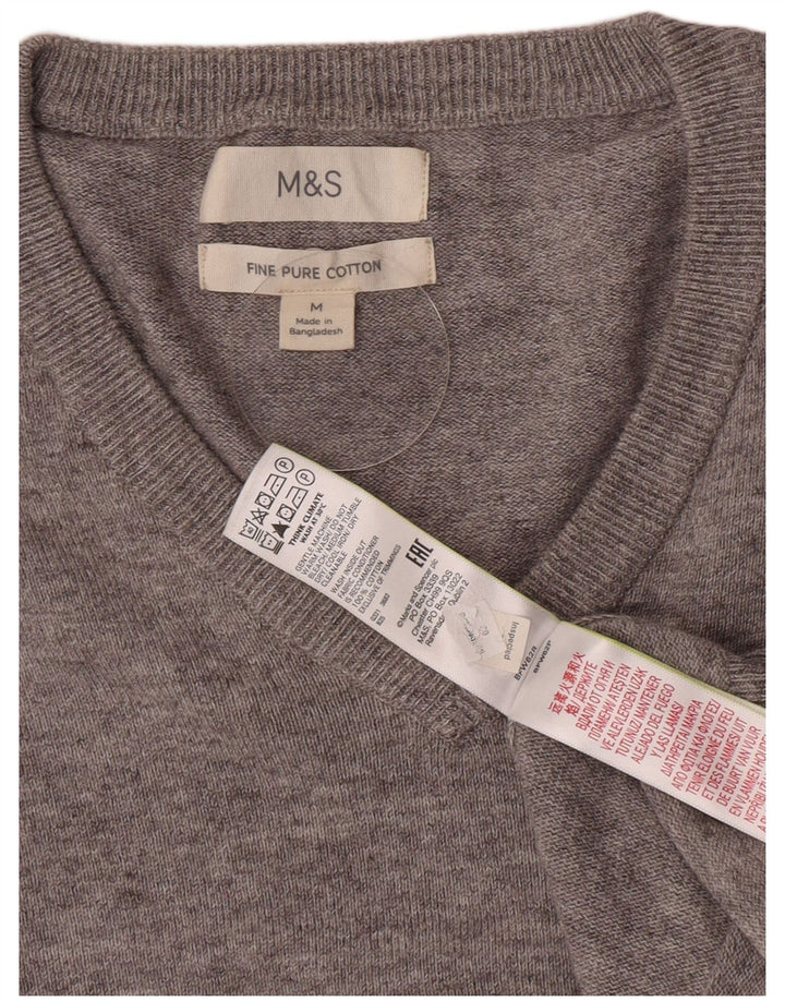 Maglione da uomo con scollo a V Marks & Spencer in cotone screziato grigio medio