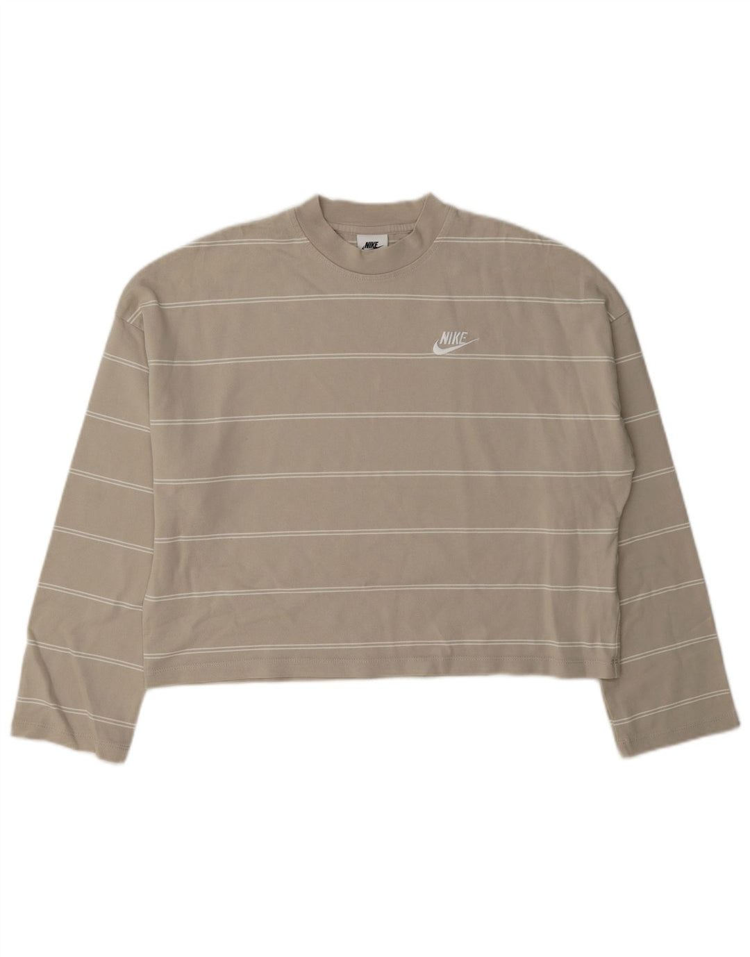 Top corto oversize da donna Nike a maniche lunghe UK 10 piccolo cotone a righe grigie