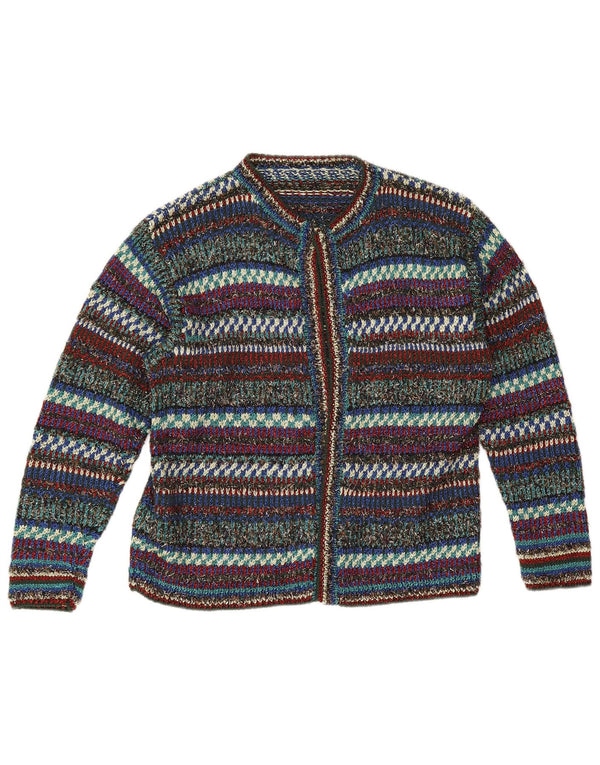 Maglione cardigan aperto da donna vintage UK 12 a righe multicolori medie