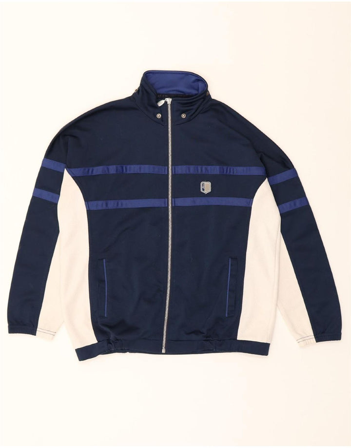 ASICS Boys Tracksuit Top Jacket 13-14 Years Navy Blue Colourblock Vintage Asics and Second-Hand Asics from Messina Hembry 