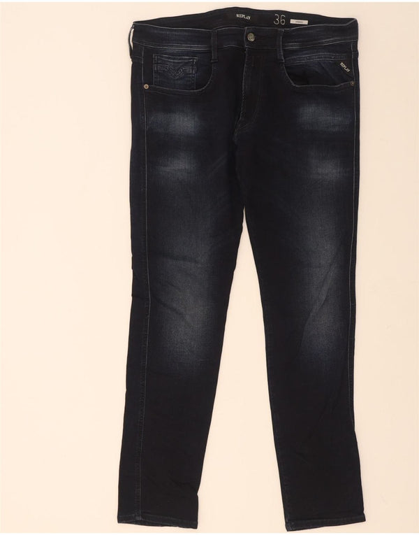 Replay Jeans Anbass Slim da Uomo W36 L32 Cotone Blu Navy
