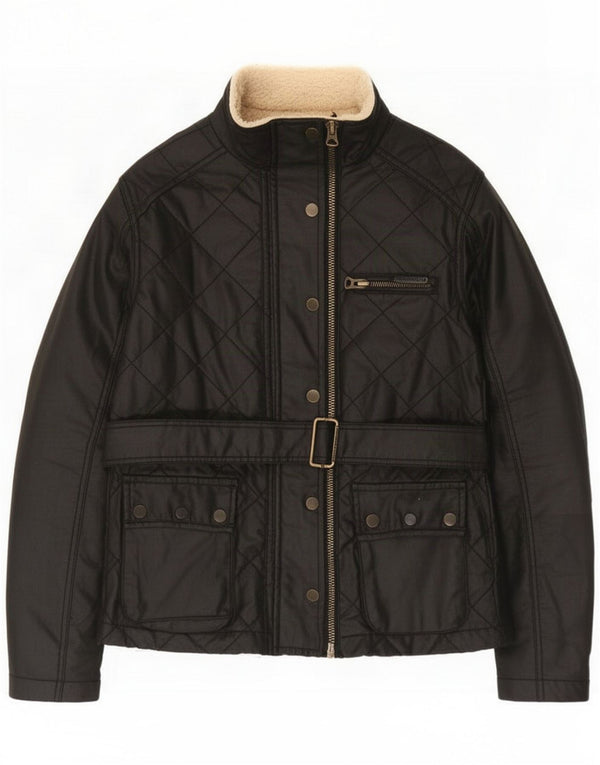 Superdry Womens Windbreaker Jacket UK 10 Small Black Linen Biker
