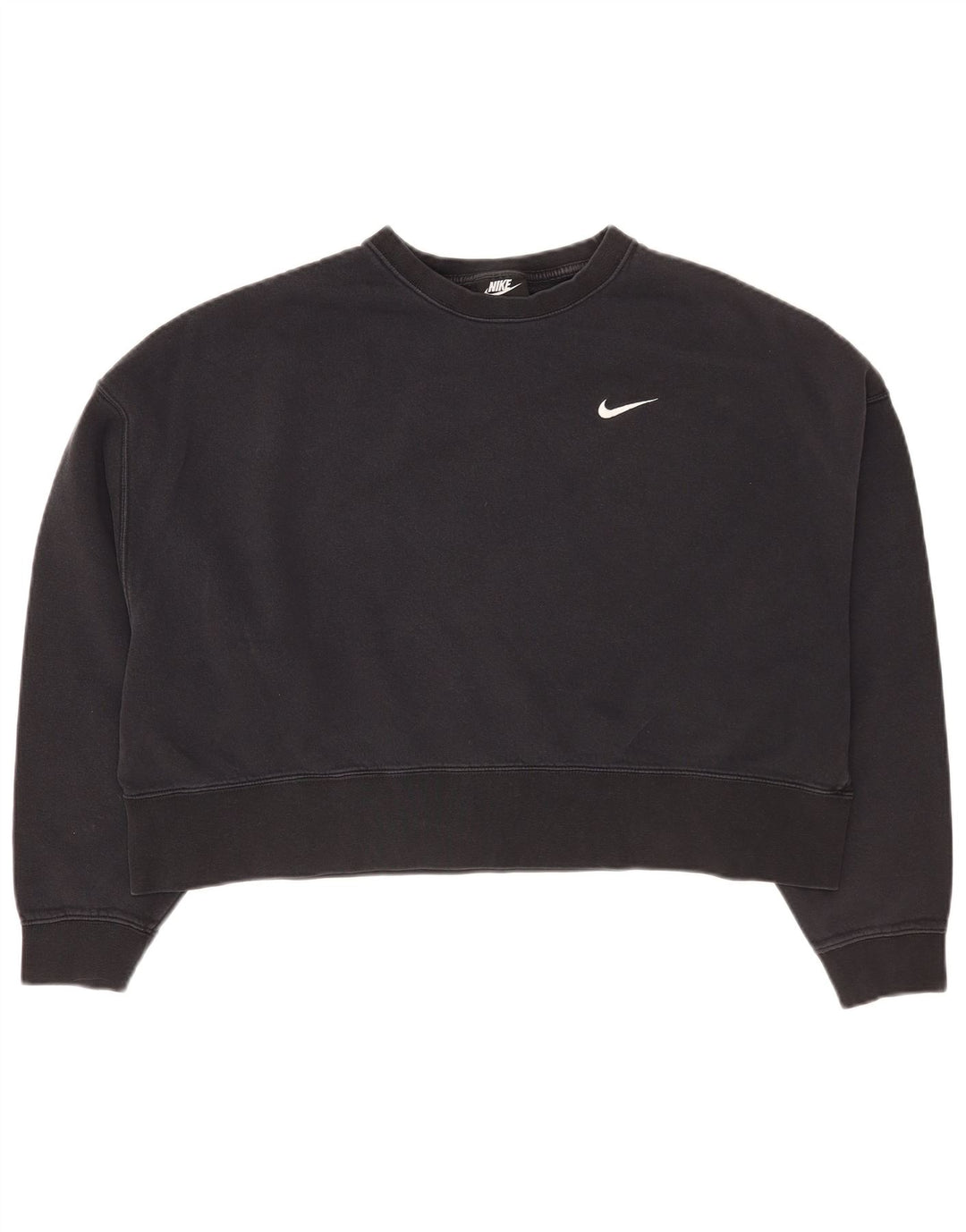 Felpa corta oversize da donna Nike, maglione UK 14, cotone nero medio