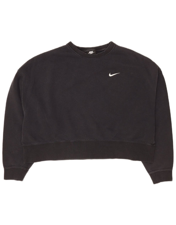 Felpa corta oversize da donna Nike, maglione UK 14, cotone nero medio