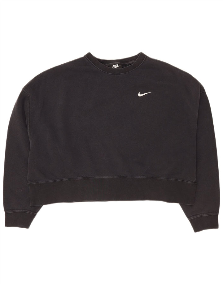 Felpa corta oversize da donna Nike, maglione UK 14, cotone nero medio