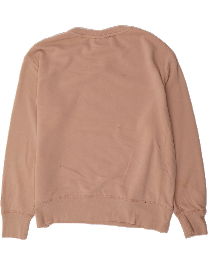 REEBOK Womens Oversized Graphic Sweatshirt Jumper UK 14 Medium Beige Vintage Reebok and Second-Hand Reebok from Messina Hembry 