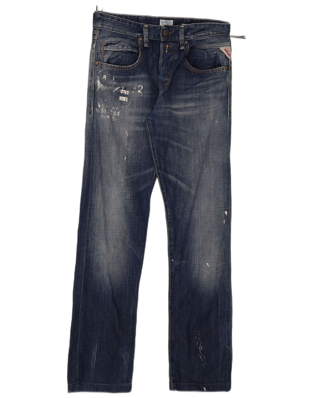 Replay Jeans dritti con grafica da donna W29 L30 in cotone blu