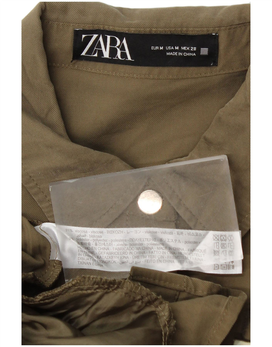 Abito camicia da donna Zara UK 14 viscosa kaki medio