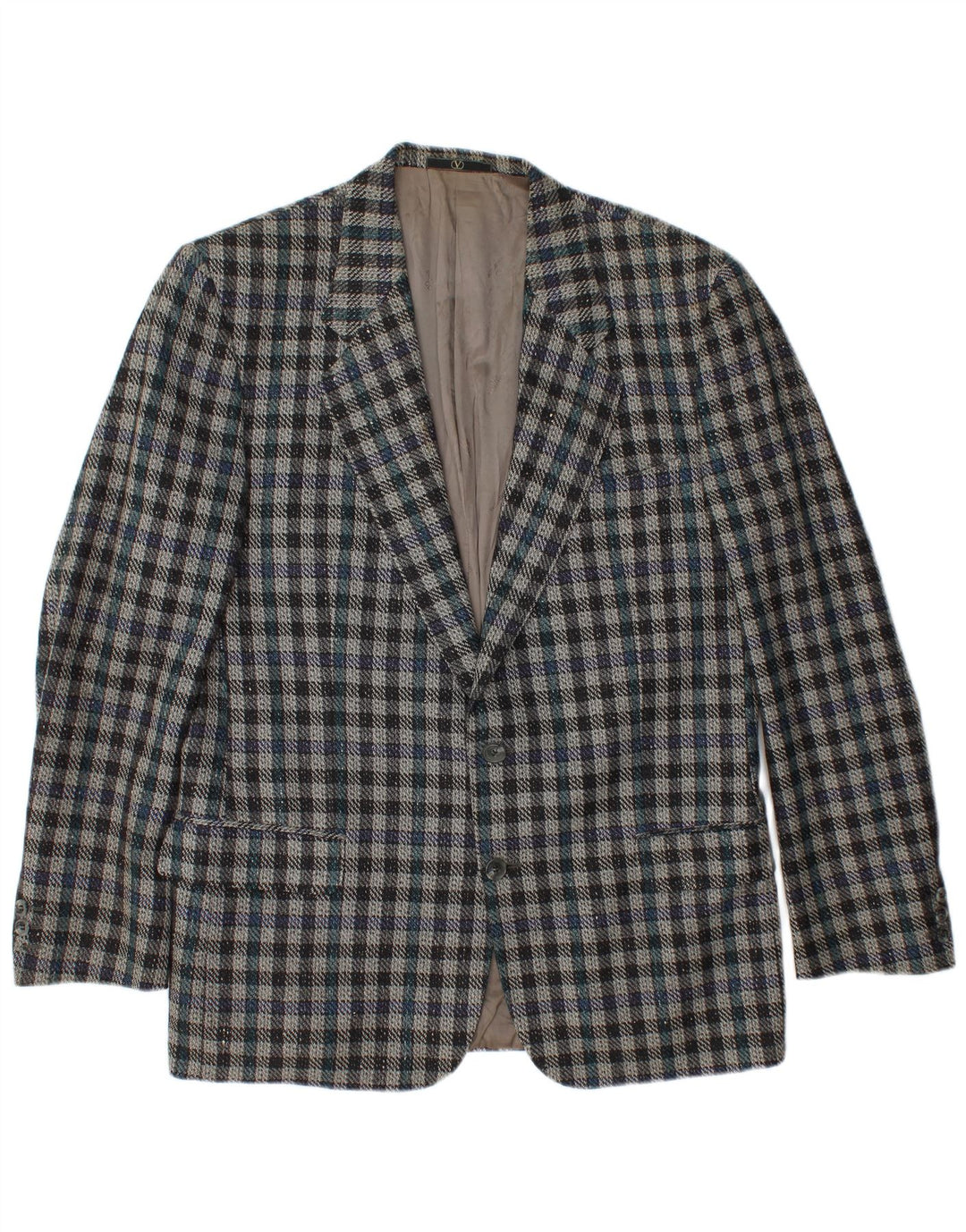 VALENTINO Giacca Blazer da Uomo a 2 Bottoni IT 50 Large Blue Check in Lana Vergine