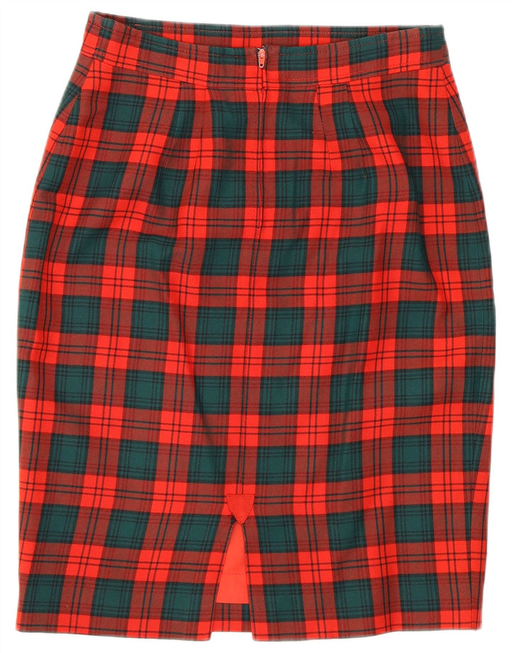 Gonna a tubino vintage da donna IT 42 media W27 lana a quadri rossa