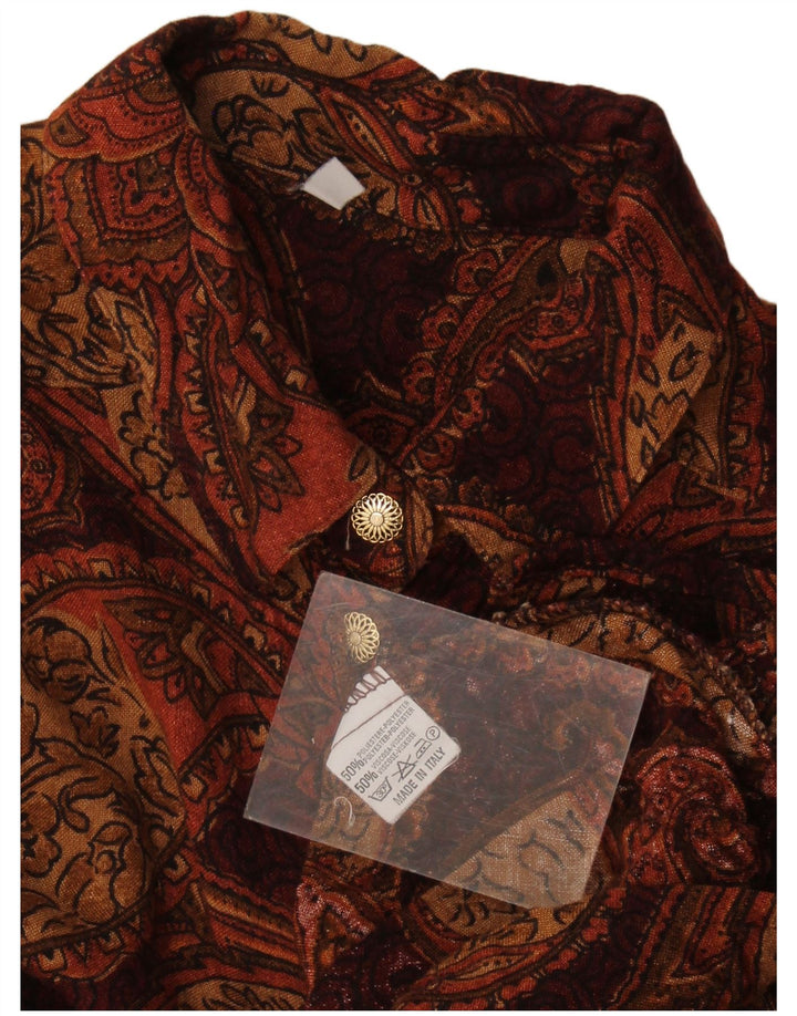 Camicia vintage da donna UK 16 grande poliestere marrone Paisley