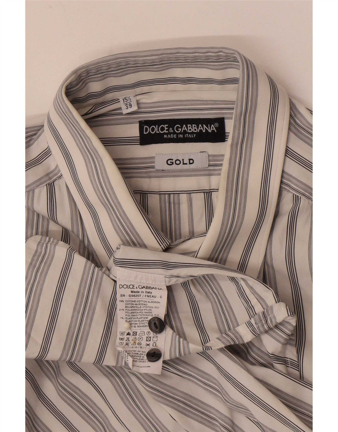 Camicia da uomo Dolce & Gabbana taglia 39 15 1/2 cotone a righe bianche medie