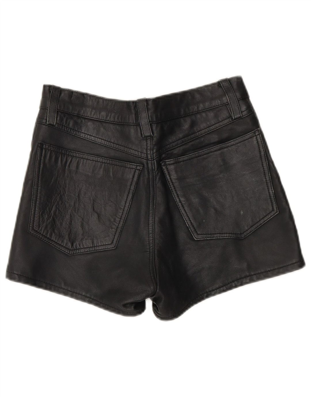 Pantaloncini vintage in pelle da donna W26 piccoli in pelle nera
