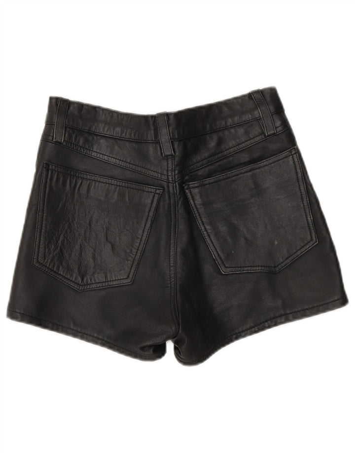 Pantaloncini vintage in pelle da donna W26 piccoli in pelle nera