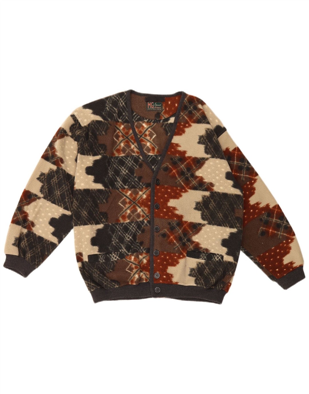 Giacca in pile vintage da uomo IT 50 Poliestere geometrico multicolore medio