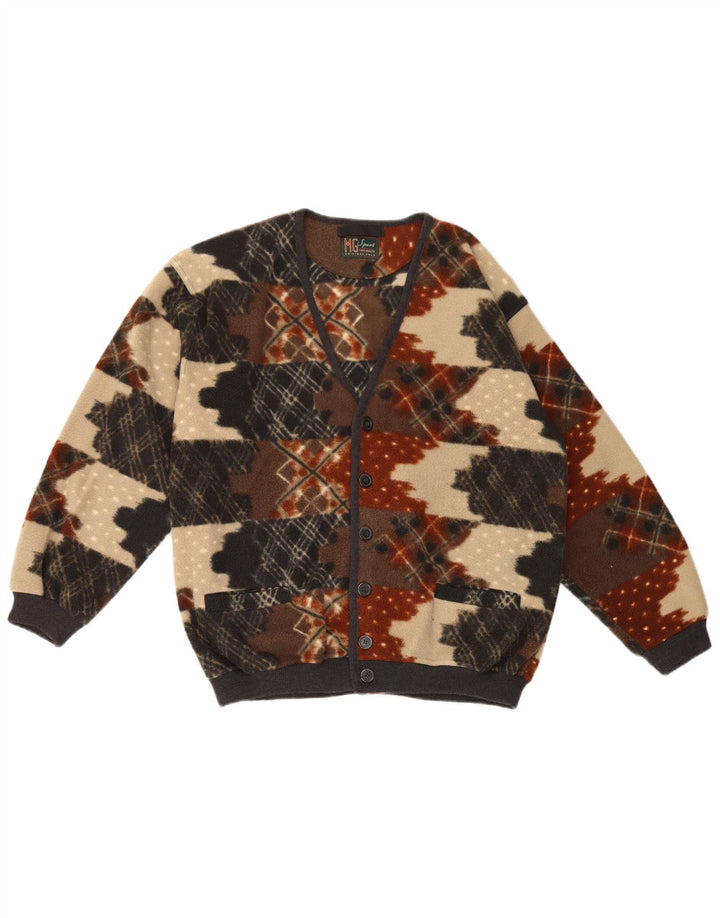 Giacca in pile vintage da uomo IT 50 Poliestere geometrico multicolore medio