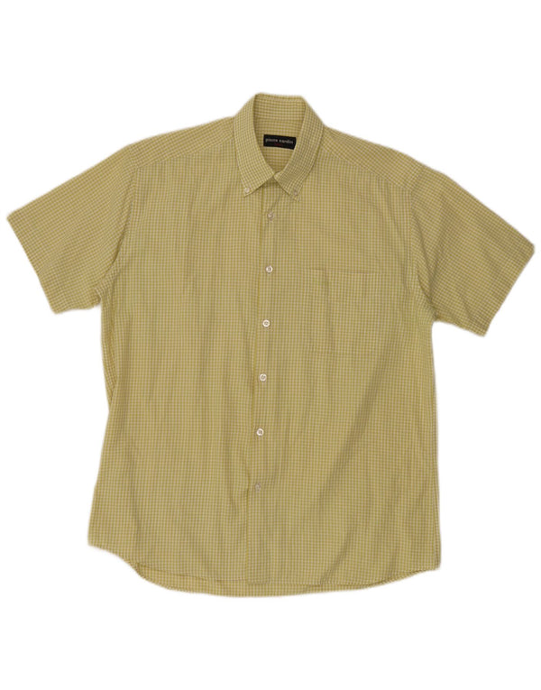 Camicia a maniche corte da uomo Pierre Cardin taglia 40 cotone a quadretti giallo medio