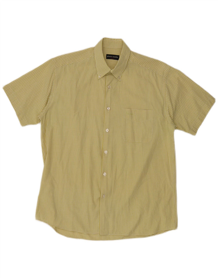 Camicia a maniche corte da uomo Pierre Cardin taglia 40 cotone a quadretti giallo medio
