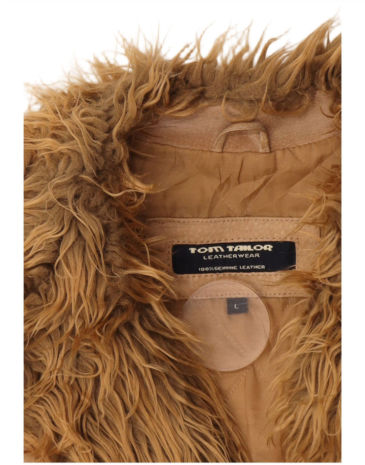 TOM TAILOR Giacca in pelle scamosciata da donna UK 16 Grande pelle beige
