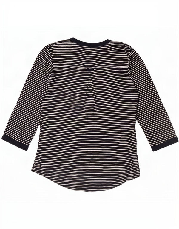 Top da donna Fat Face manica 3/4 UK 10 piccolo cotone gessato blu navy