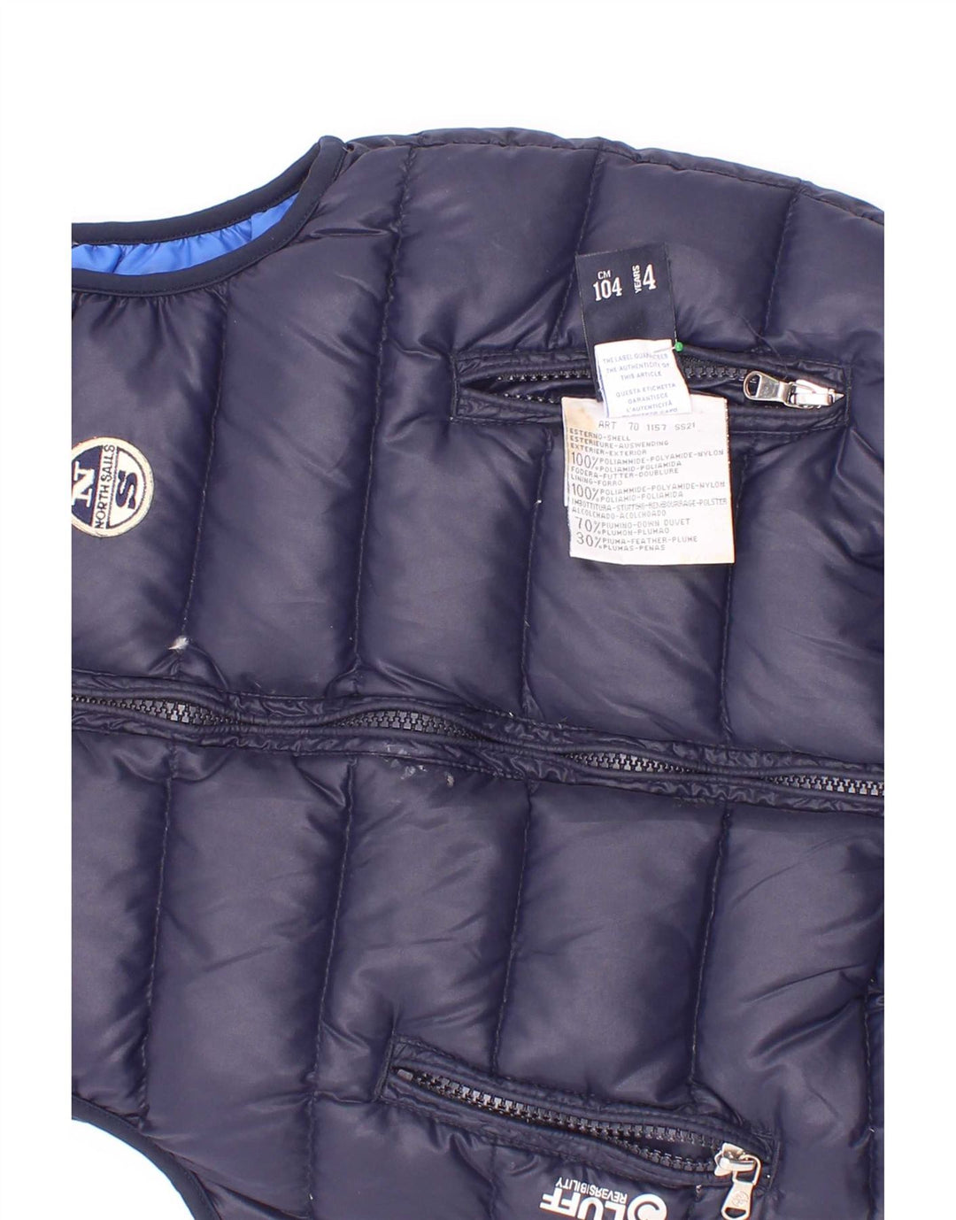 Gilet imbottito reversibile North Sails per ragazzi 3-4 anni in poliestere blu navy