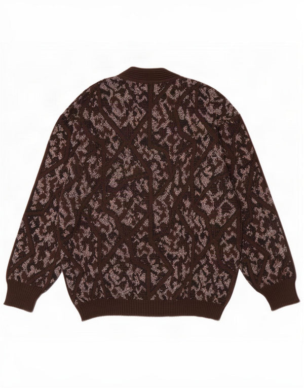Faber Mens Abstract Pattern V-Neck Jumper Sweater IT 52 Large Brown Wool