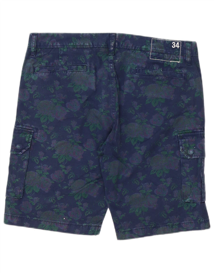 Pantaloncini cargo da uomo Sun68 W34 grande cotone floreale blu navy