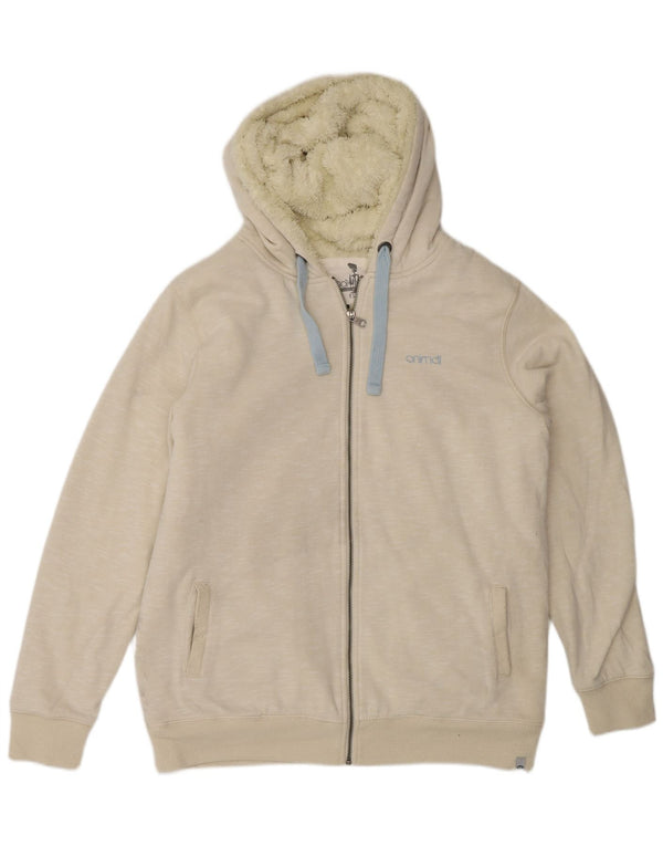 Maglione con cappuccio e zip da donna Animal UK 14 Grande cotone screziato bianco sporco