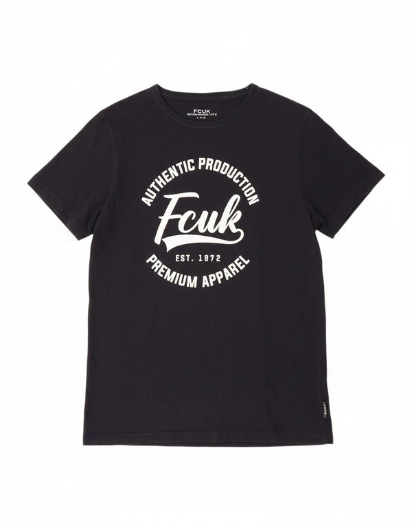FCUK Womens Graphic T-Shirt Top UK 14 Large Black Cotton