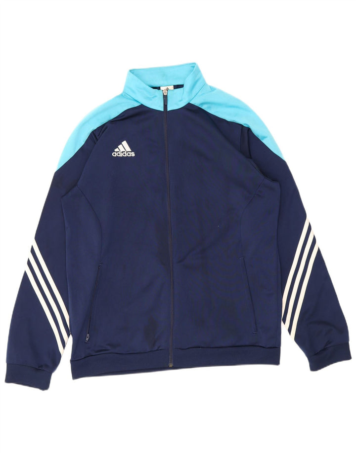 Giacca da ginnastica da uomo Adidas Large in poliestere color block blu navy