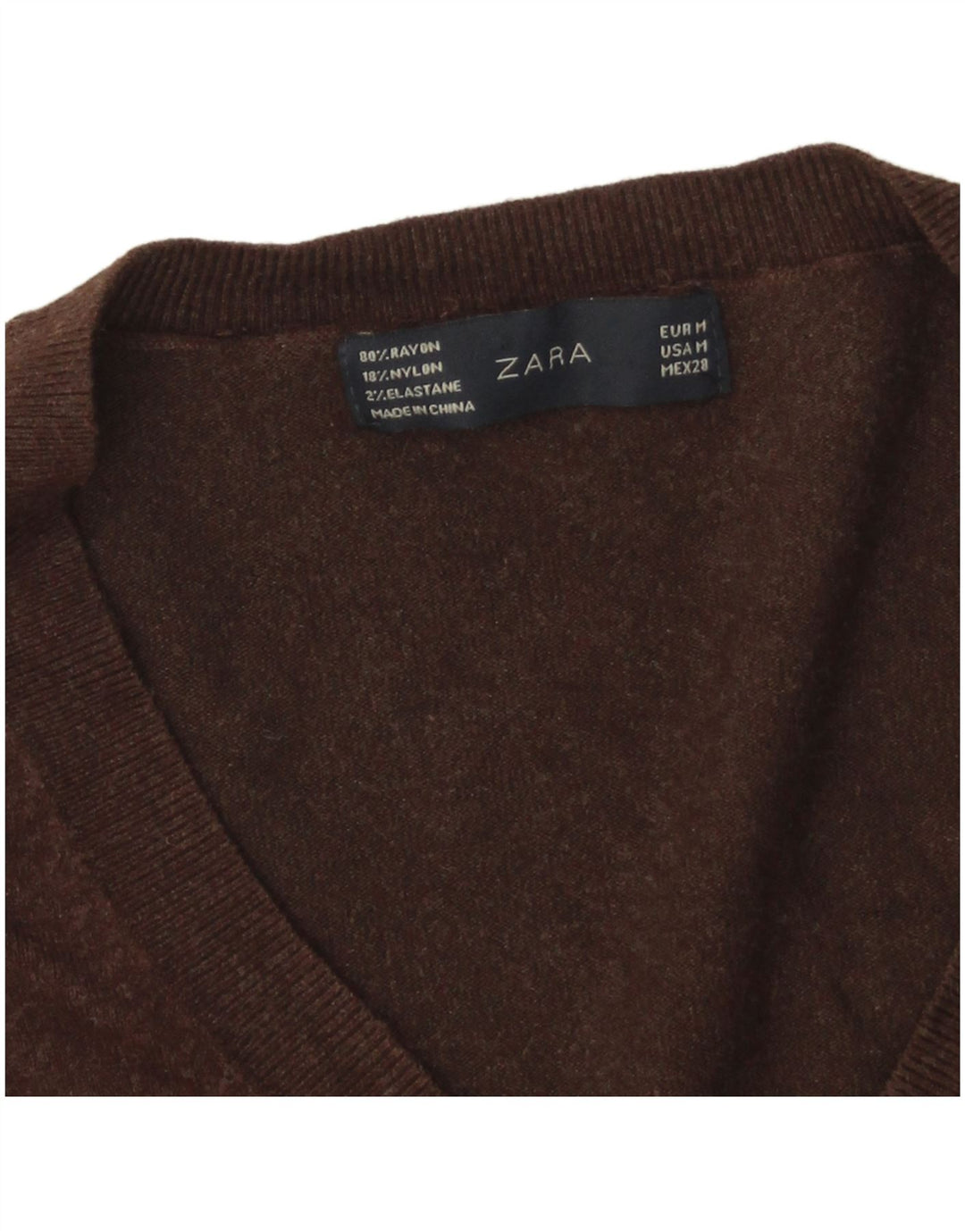 Maglione Zara da donna con scollo a V UK 12 Rayon marrone medio