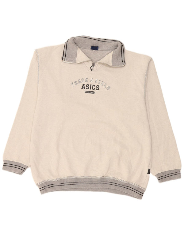 Felpa Asics da uomo con grafica con zip e collo, maglione XL, cotone color block grigio